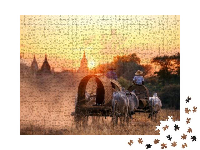 Myanmar Transport by Local Cattle Carts of Bagan, Mandala... Jigsaw Puzzle with 1000 pieces