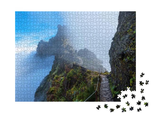 Mountain Trail in Madeira Above the Clouds on a Sunny Bri... Jigsaw Puzzle with 1000 pieces