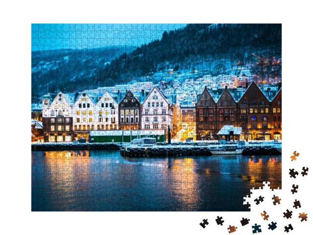 Night View on Bruges. Bergen. Norway... Jigsaw Puzzle with 1000 pieces