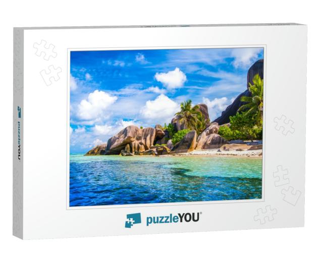 The Famous Beach, Source Dargent At La Digue Island, Seyc... Jigsaw Puzzle