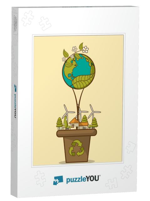Vector Illustration of Eco Home with of Wind Turbine... Jigsaw Puzzle