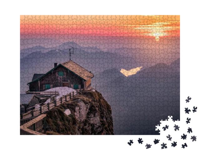 Mountain Landscape with Hut At Sunset in Salzkammergut, U... Jigsaw Puzzle with 1000 pieces