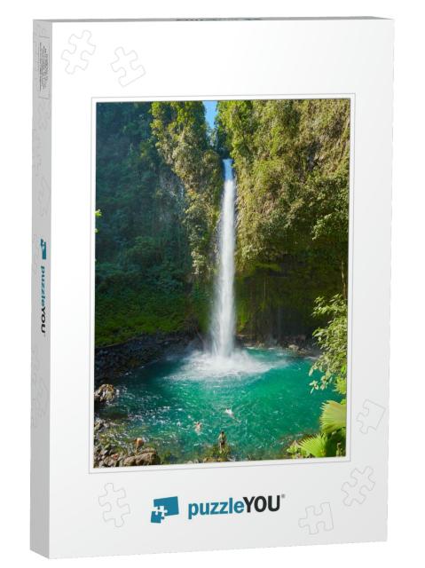 La Fortuna Waterfall, Waterfall with Emerald Pool in Rain... Jigsaw Puzzle