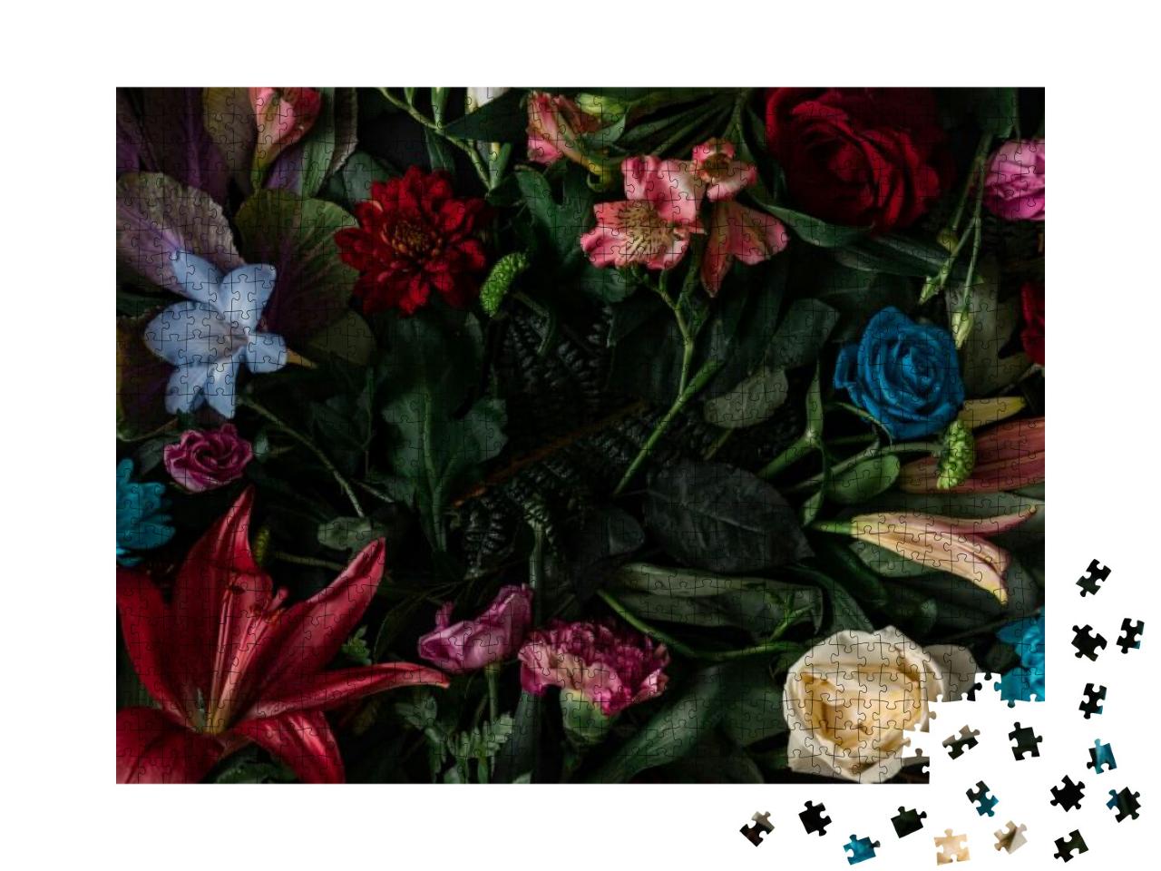 Creative Layout Made of Flowers & Leaves. Flat Lay. Natur... Jigsaw Puzzle with 1000 pieces