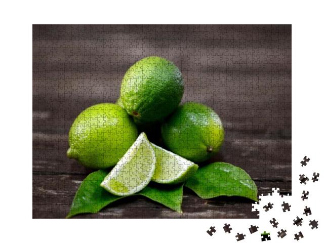 Lime Juice with Lime Slices on Wooden Table. Detox Diet... Jigsaw Puzzle with 1000 pieces