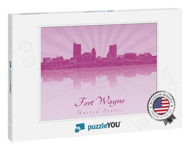 Fort Wayne Skyline in Purple Radiant Orchid in Editable V... Jigsaw Puzzle