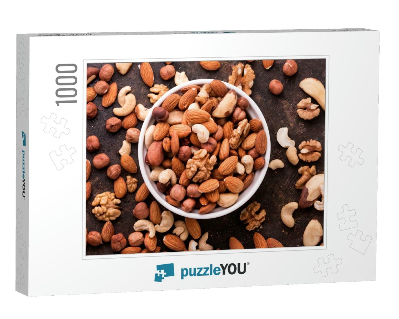Mixed Nuts on Dark Background. Healthy Food & Snack. Top... Jigsaw Puzzle with 1000 pieces