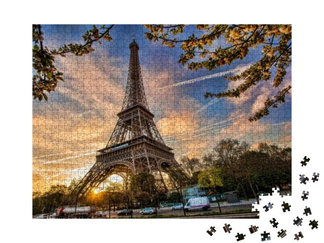 Eiffel Tower with Spring Tree in Paris, France... Jigsaw Puzzle with 1000 pieces