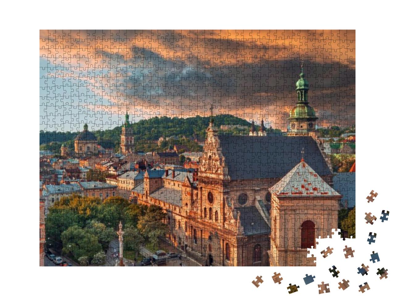 Lviv Historical City Center Skyline At Sunset, Ukraine... Jigsaw Puzzle with 1000 pieces