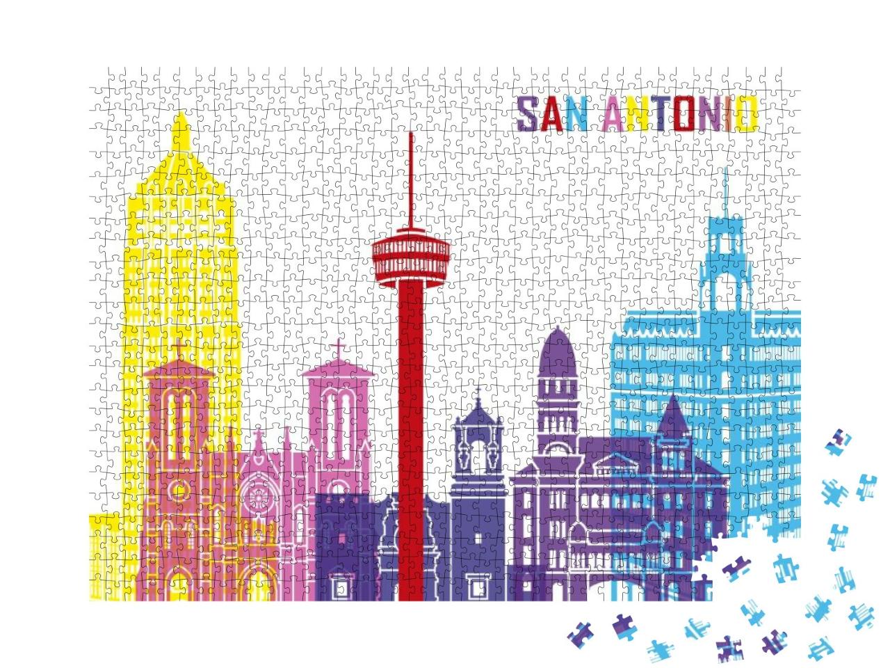 San Antonio Skyline Pop in Editable Vector File... Jigsaw Puzzle with 1000 pieces
