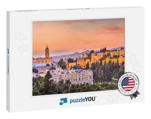 Malaga, Spain Old Town Skyline At Dusk... Jigsaw Puzzle