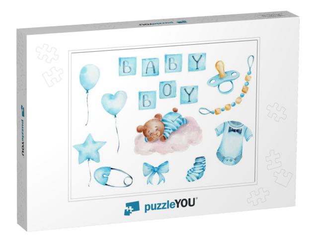 Watercolor Hand Draw Illustration Set with Many Bl... Jigsaw Puzzle