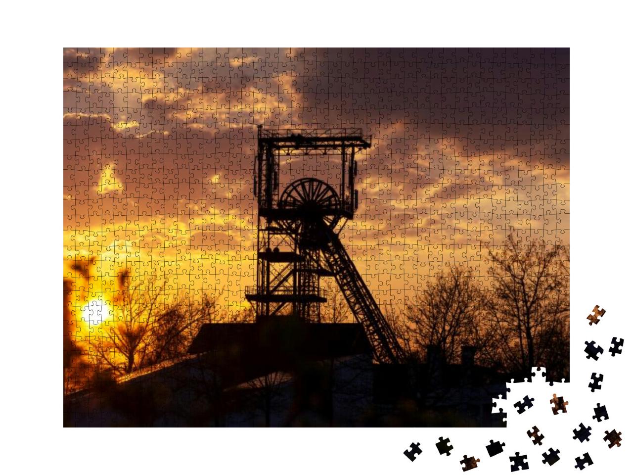 Shut Down Mine Alsbachschacht Headgear in Sunset Saarbrue... Jigsaw Puzzle with 1000 pieces