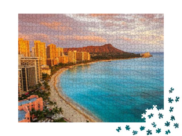 Honolulu, Hawaii. Skyline of Honolulu, Diamond Head Volca... Jigsaw Puzzle with 1000 pieces