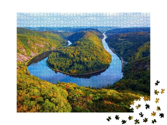 Saarschleife River Saar Loop in Mettlach, Saarland, View... Jigsaw Puzzle with 1000 pieces