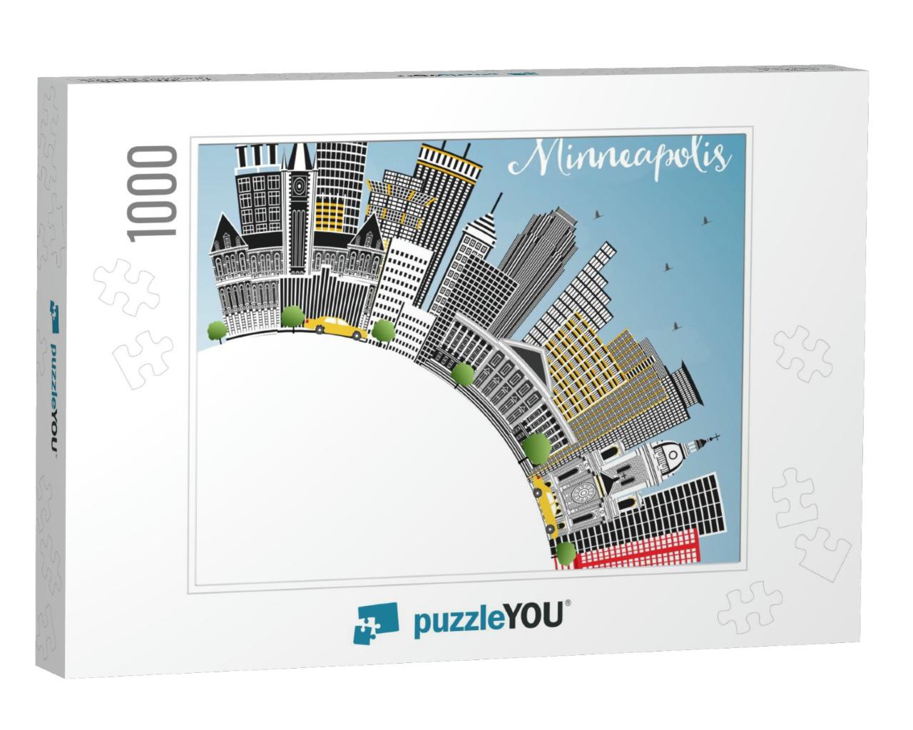 Minneapolis Minnesota Skyline with Color Buildings, Blue... Jigsaw Puzzle with 1000 pieces