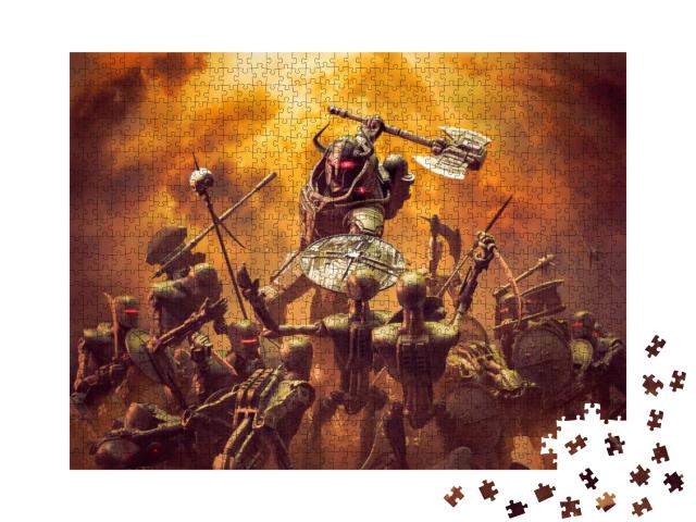 Futuristic Viking in Battle - 3D Illustration of Science... Jigsaw Puzzle with 1000 pieces
