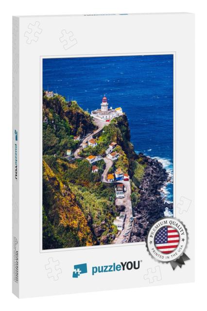 Dramatic View Down to Lighthouse on Ponta Do Arnel, Norde... Jigsaw Puzzle