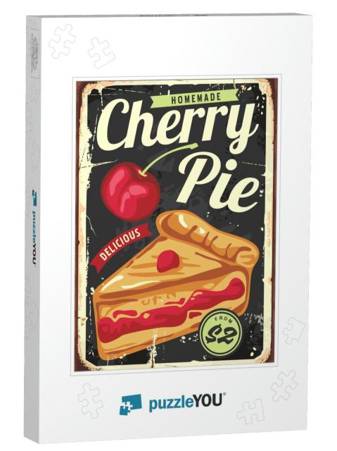 Homemade Cherry Pie Vintage Sign Decor Template. Retro Po... Jigsaw Puzzle