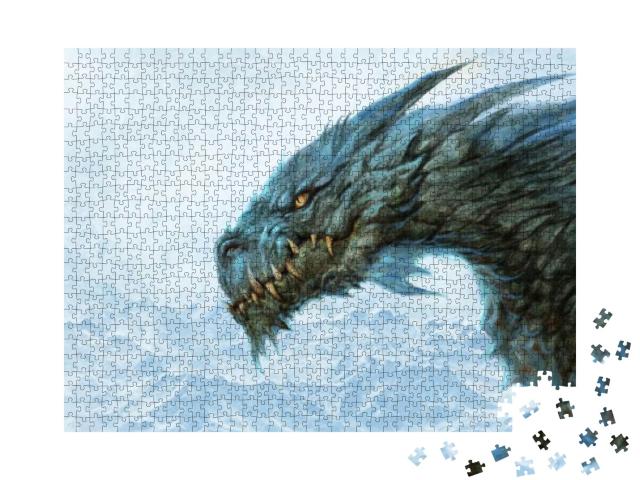 Fierce Ice Dragon - Digital Illustration... Jigsaw Puzzle with 1000 pieces