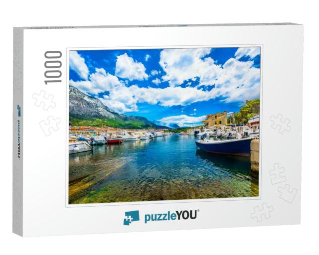 Scenic Colorful View At Makarska Riviera in Croatia, Popu... Jigsaw Puzzle with 1000 pieces