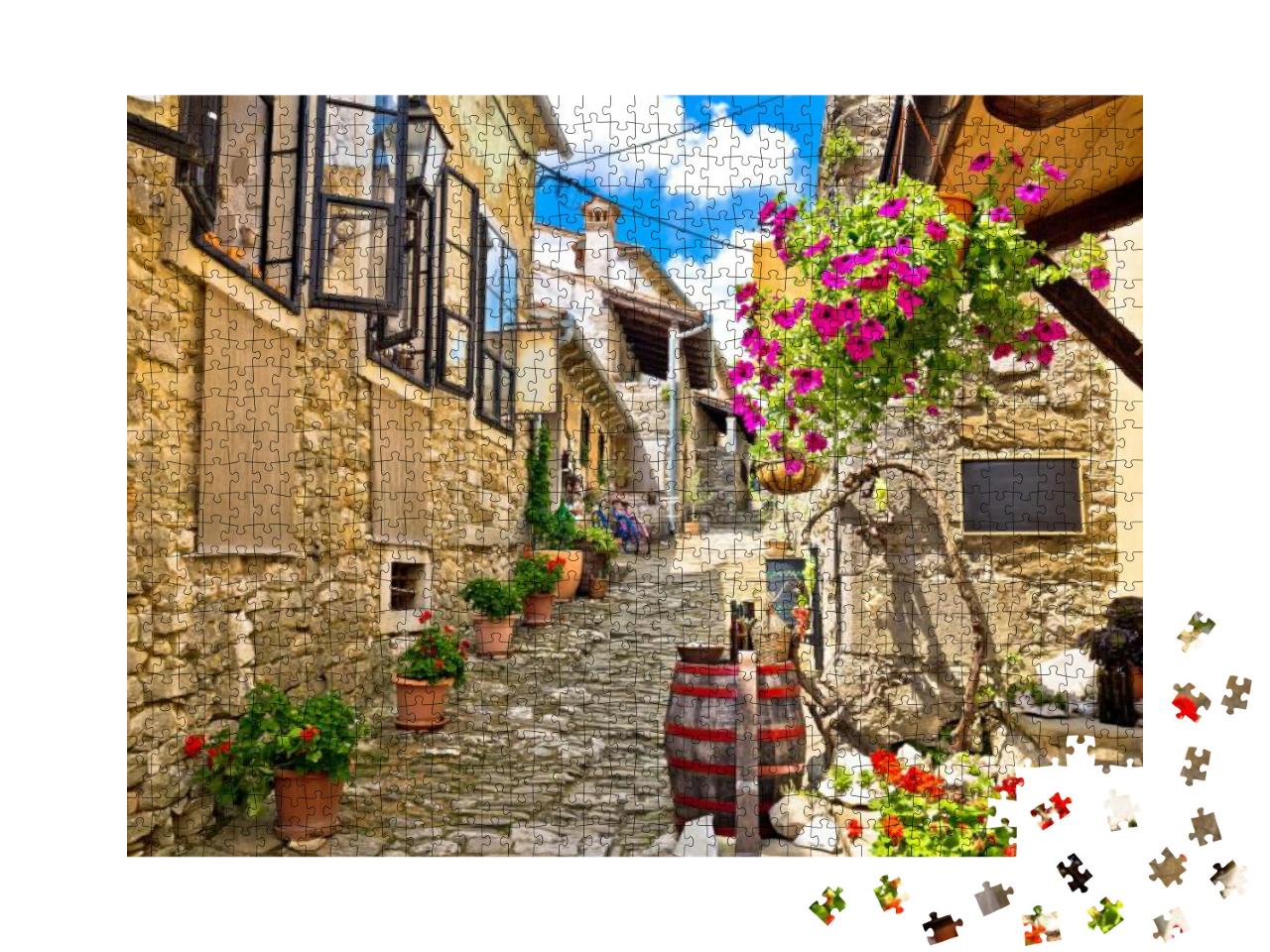 Town of Hum Colorful Old Stone Street, Istria, Croatia... Jigsaw Puzzle with 1000 pieces