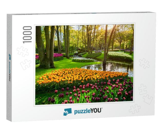 Keukenhof Flower Garden with Blooming Tulip Flowerbed - O... Jigsaw Puzzle with 1000 pieces