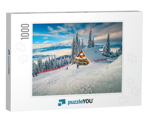The Best Popular Winter Ski Resort with Skiers in Romania... Jigsaw Puzzle with 1000 pieces
