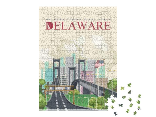 Delaware Vector Illustration with Colorful Detailed Lands... Jigsaw Puzzle with 1000 pieces