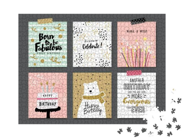 Set of Birthday Greeting Cards Design... Jigsaw Puzzle with 1000 pieces
