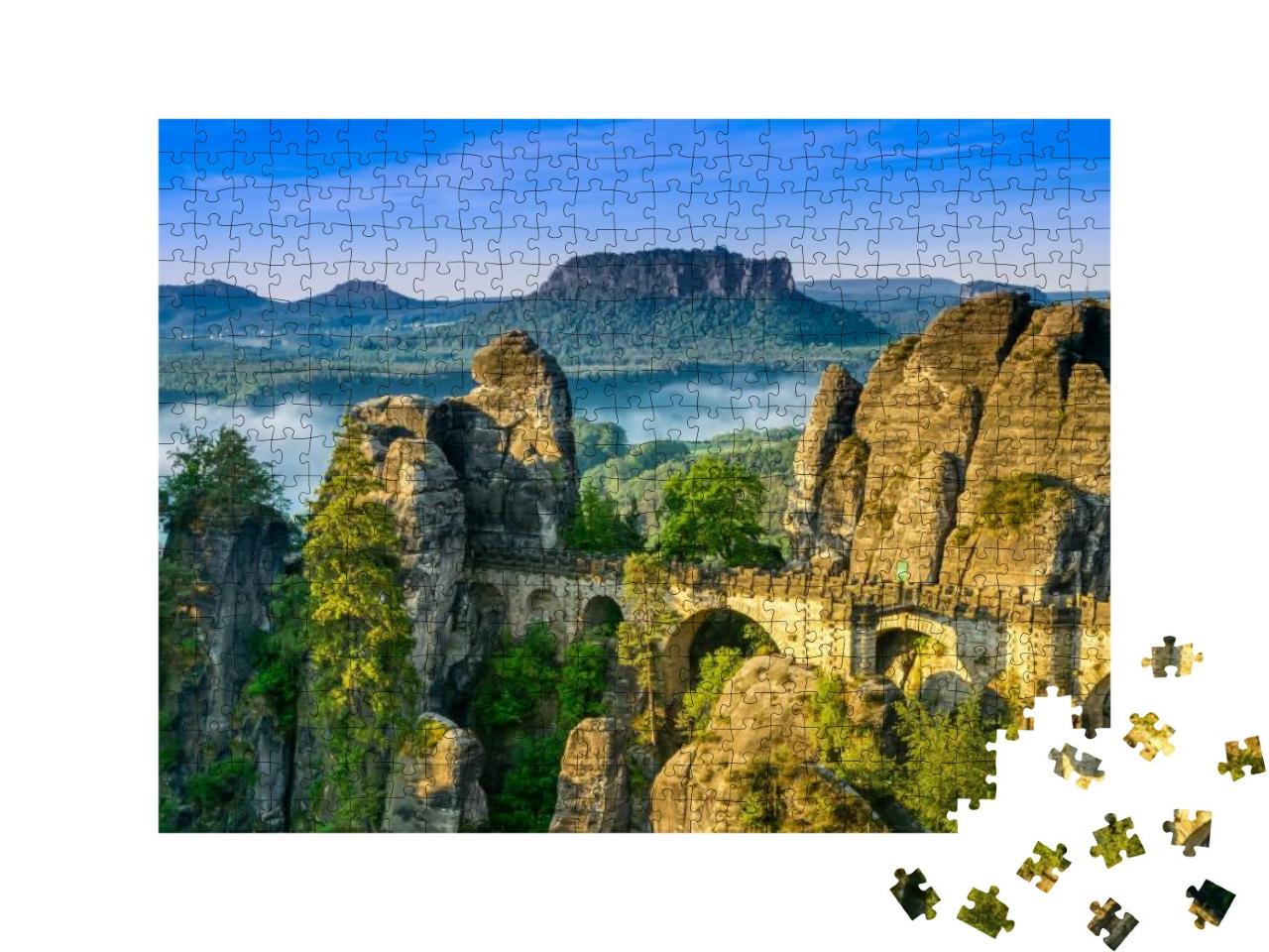 Bridge Named Bastei in Saxon Switzerland, At Sunrise & th... Jigsaw Puzzle with 500 pieces