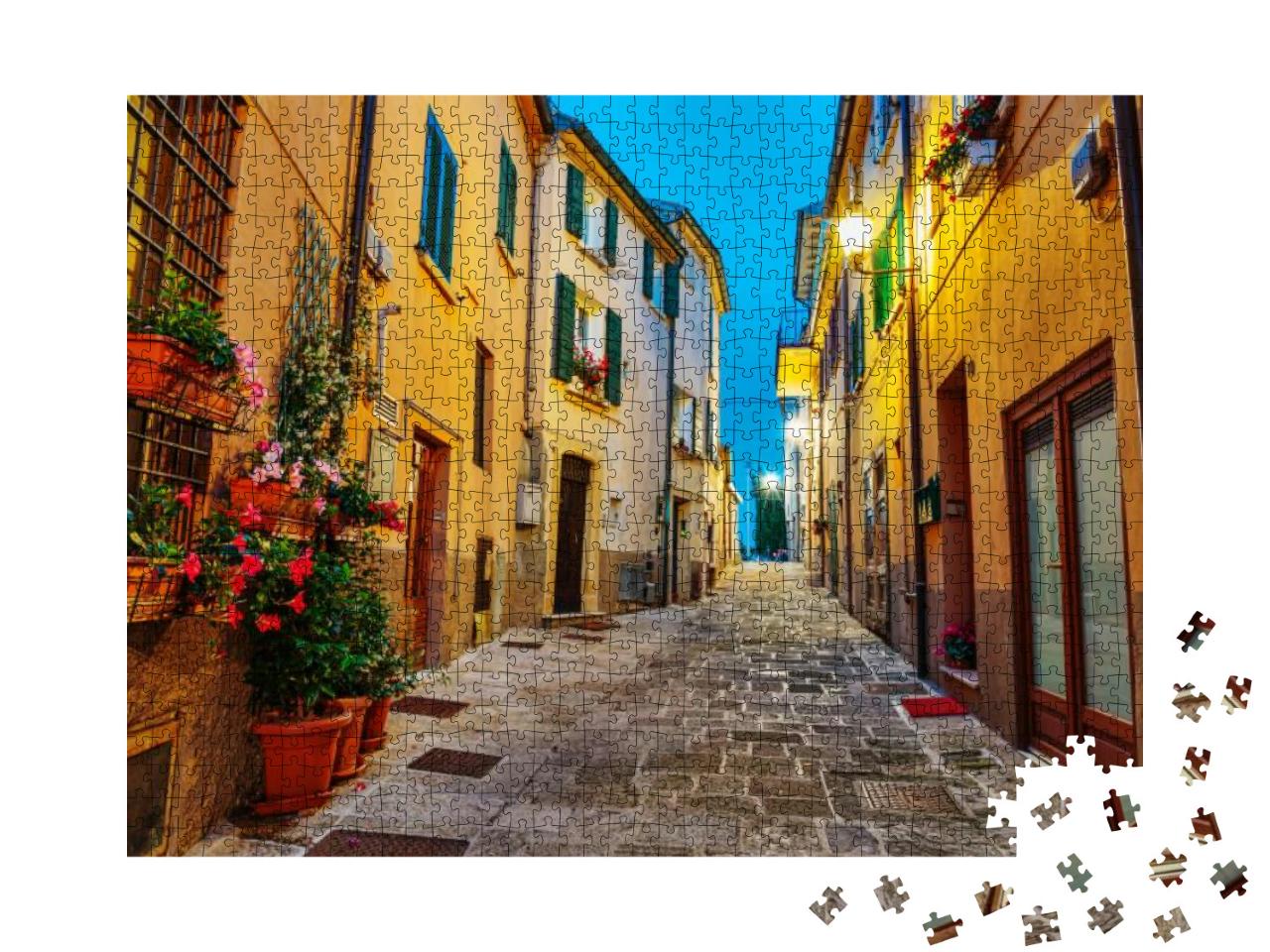 Narrow Street in the Old Town At Night in Italy... Jigsaw Puzzle with 1000 pieces