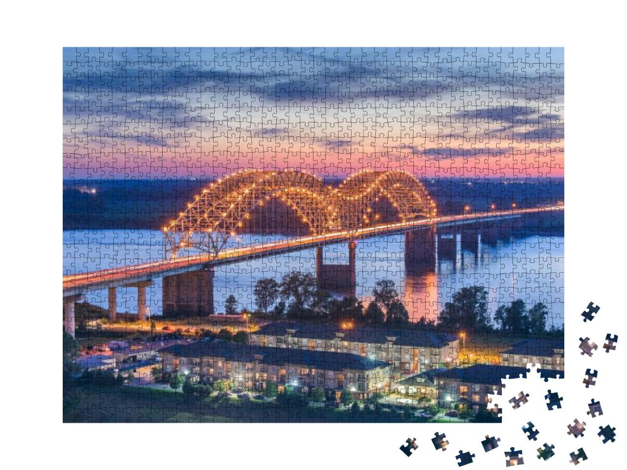 Memphis, Tennessee, USA At Hernando De Soto Bridge At Dusk... Jigsaw Puzzle with 1000 pieces