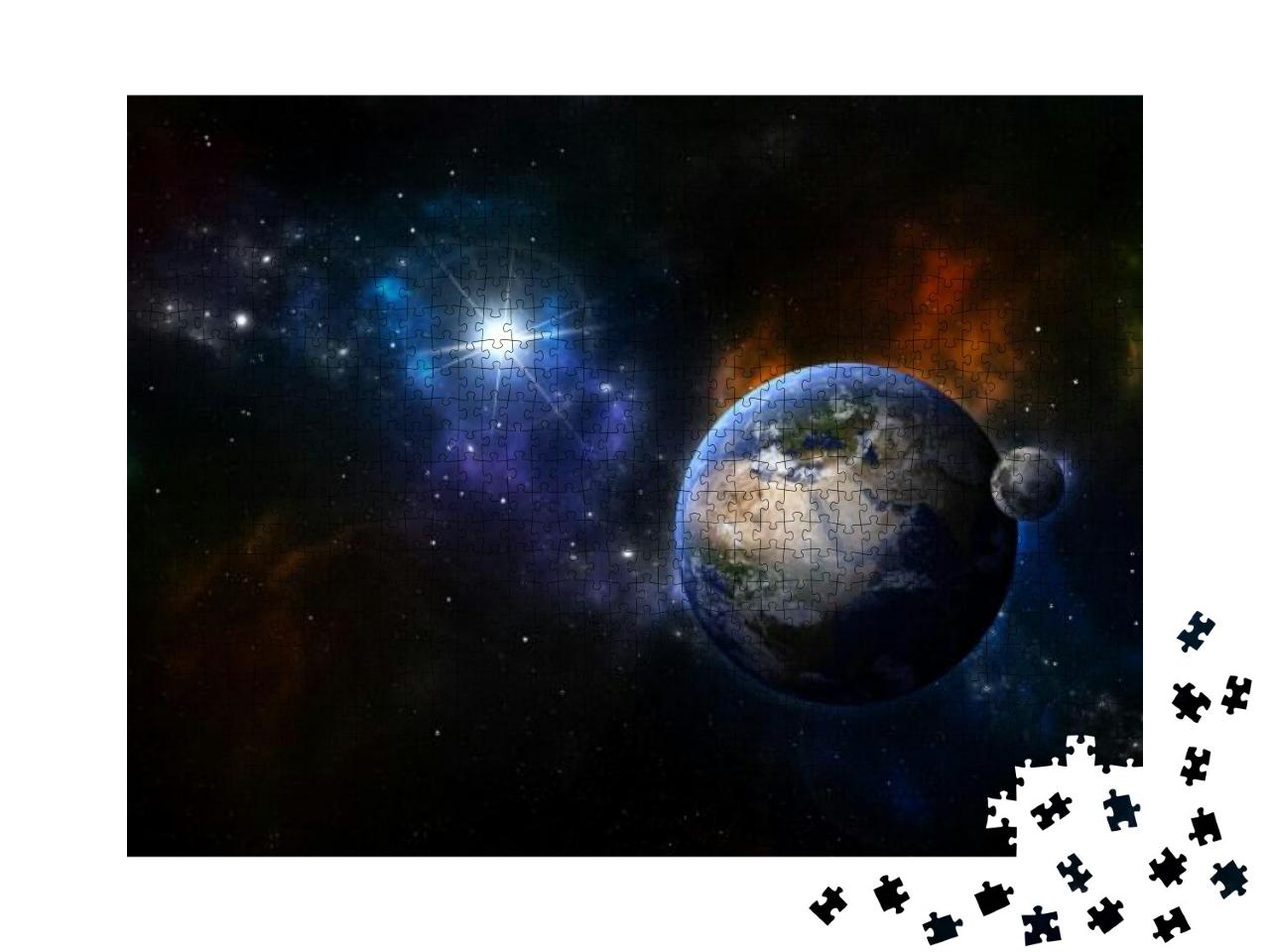 Digital Generated Earth & Moon Scene on Nebulae Backgroun... Jigsaw Puzzle with 1000 pieces