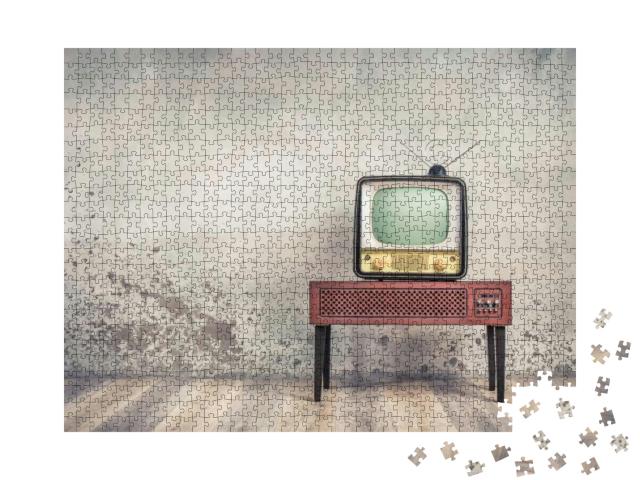 Old Retro Classic Analog Crt Tv Set Receiver & Aged Woode... Jigsaw Puzzle with 1000 pieces