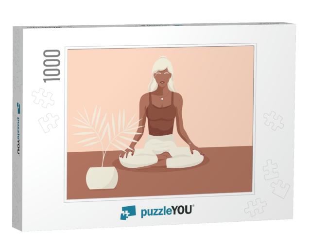 Woman Meditating. Concept for Yoga, Meditation... Jigsaw Puzzle with 1000 pieces