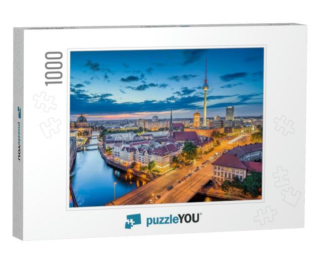 Aerial View of Berlin Skyline with Dramatic Clouds in Twi... Jigsaw Puzzle with 1000 pieces
