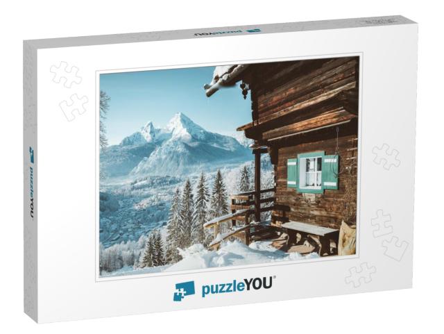 Idyllic View of Traditional Wooden Mountain Cabin in Scen... Jigsaw Puzzle