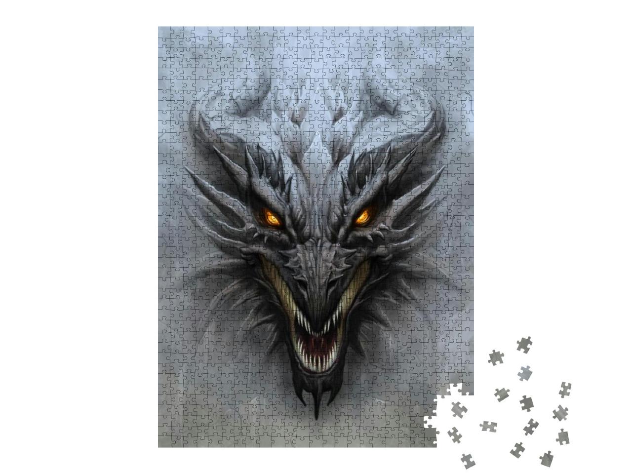 Dragon Head on the Gray Stone Background. Digital Paintin... Jigsaw Puzzle with 1000 pieces
