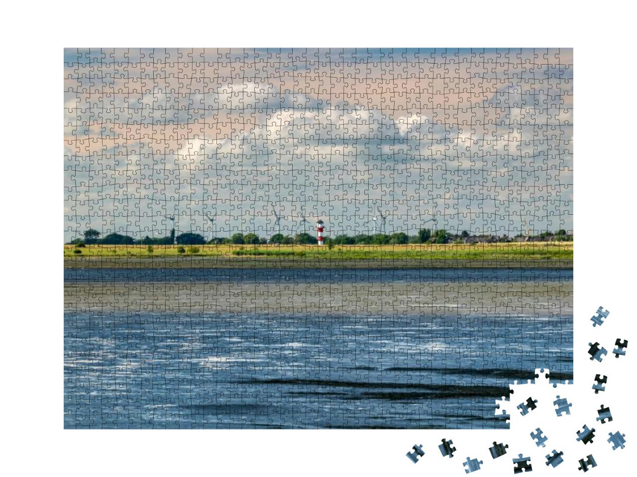 Glueckstadt, Germany. the River Elbe with Marshland, Ligh... Jigsaw Puzzle with 1000 pieces