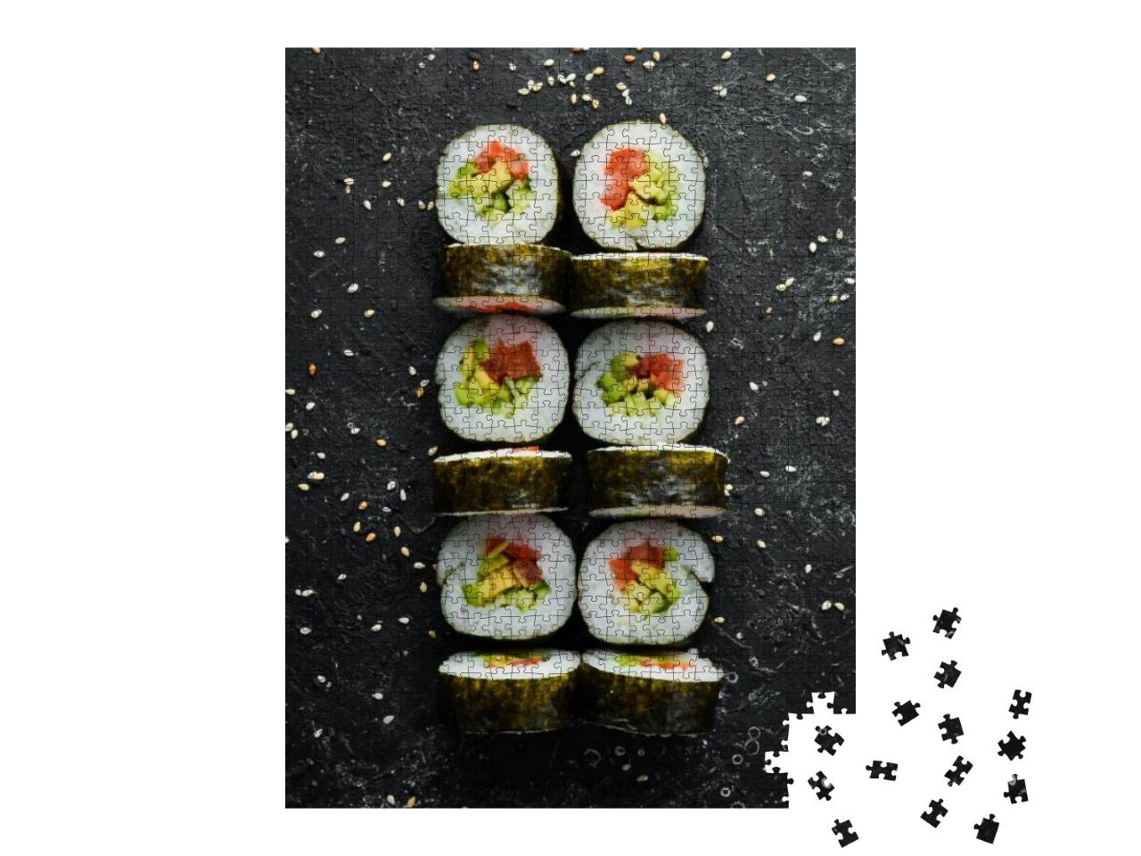 Vegetarian Sushi with Avocado & Tomatoes. Sushi Set. Top... Jigsaw Puzzle with 1000 pieces