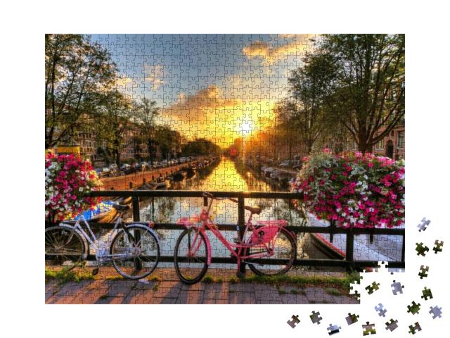 Beautiful Sunrise Over Amsterdam, the Netherlands, with F... Jigsaw Puzzle with 1000 pieces