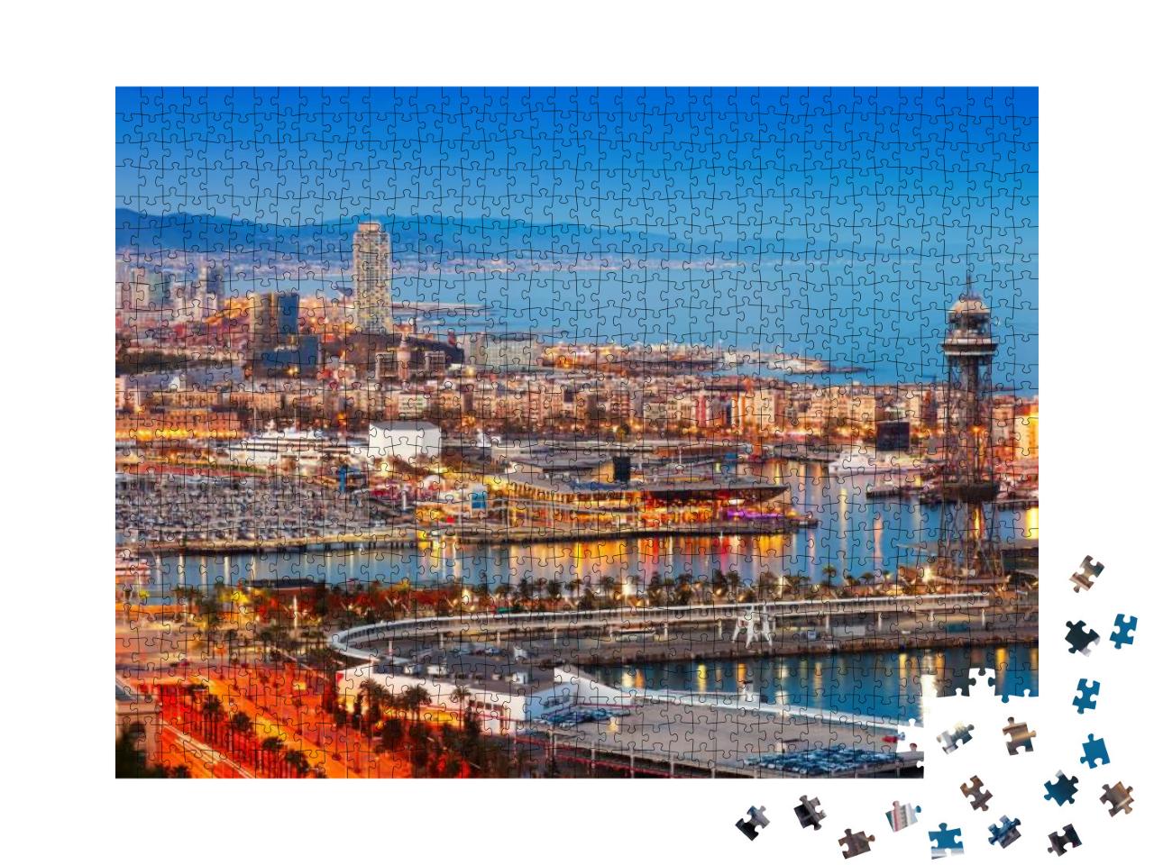 Barcelona City & Port in Evening. Catalonia, Spain... Jigsaw Puzzle with 1000 pieces
