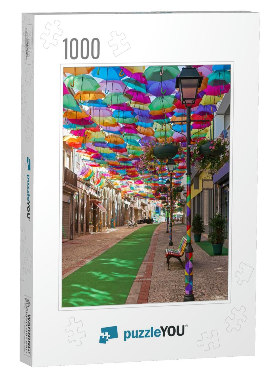 The Sky of Colorful Umbrellas. Street with Umbrellas. Umb... Jigsaw Puzzle with 1000 pieces