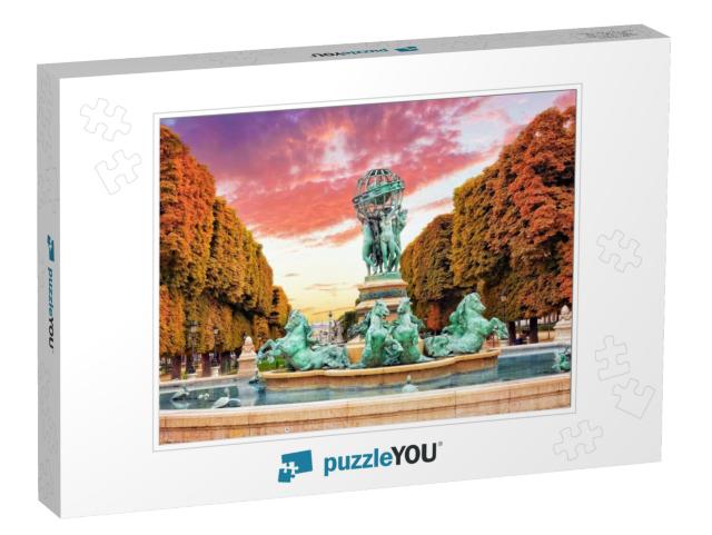 Luxembourg Garden in Paris, Fontaine De Observatoir. Pari... Jigsaw Puzzle