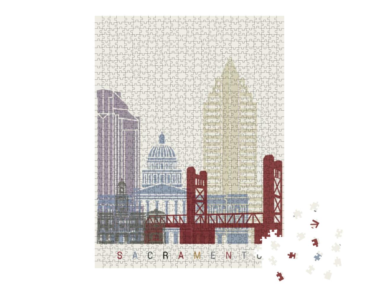 Sacramento Skyline Poster in Editable Vector File... Jigsaw Puzzle with 1000 pieces