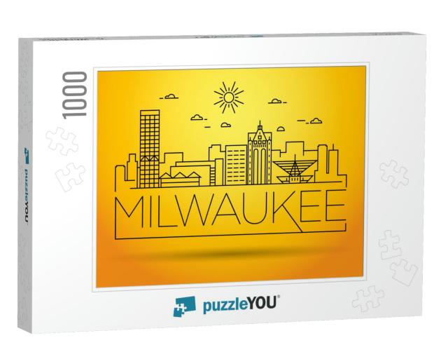 Minimal Milwaukee Linear City Skyline with Typographic De... Jigsaw Puzzle with 1000 pieces