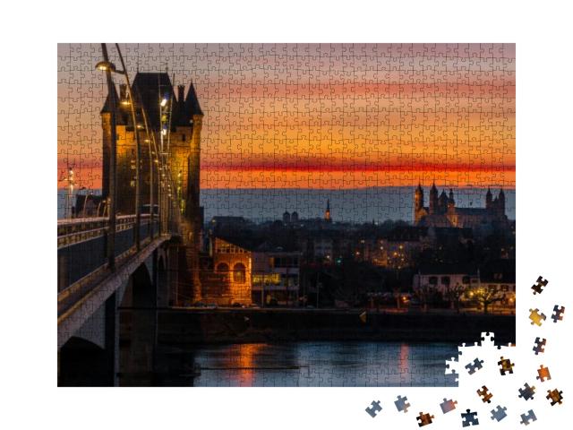 Rhine Bridge Worms & Cathedral St. Peter to Worms, German... Jigsaw Puzzle with 1000 pieces