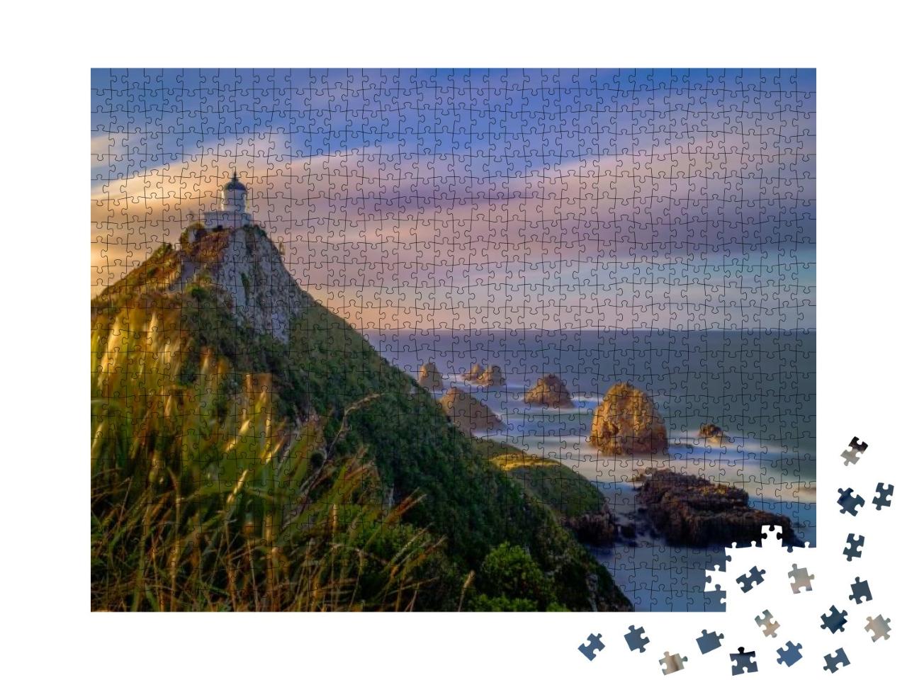 Stream of Clouds Passing Over the Nugget Point Lighthouse... Jigsaw Puzzle with 1000 pieces