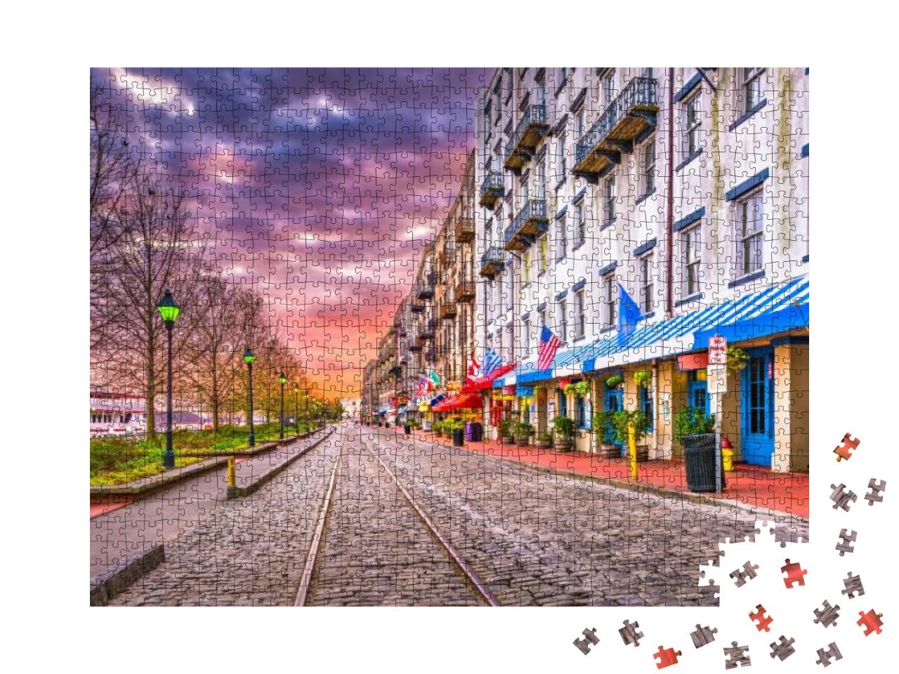 Savannah, Georgia, USA Cityscape on River Street At Dawn... Jigsaw Puzzle with 1000 pieces